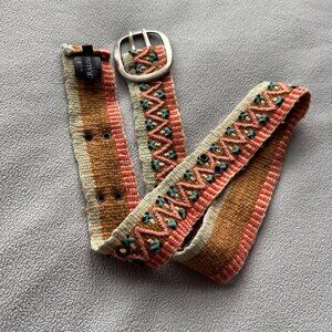 Jenny Krauss Embroidered Belt Womens Small Floral Geometric Wool Boho Peru Made